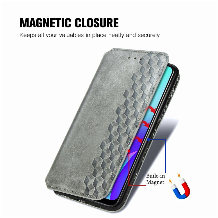 For OPPO Realme C15 Cubic Grid Pressed Horizontal Flip Magnetic PU Leather Case with Holder & Card Slots & Wallet