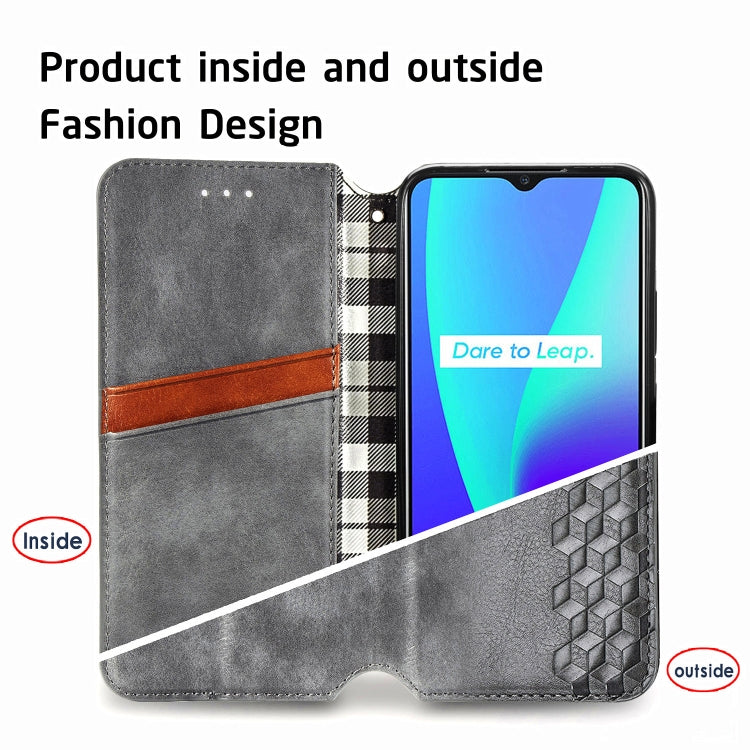 For OPPO Realme C15 Cubic Grid Pressed Horizontal Flip Magnetic PU Leather Case with Holder & Card Slots & Wallet