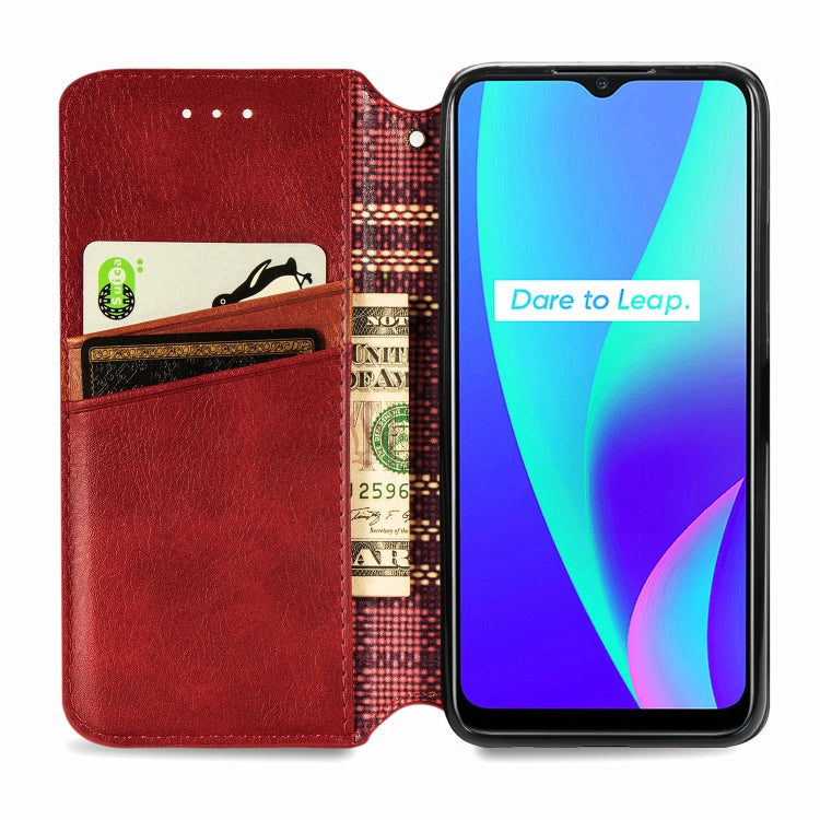 For OPPO Realme C15 Cubic Grid Pressed Horizontal Flip Magnetic PU Leather Case with Holder & Card Slots & Wallet