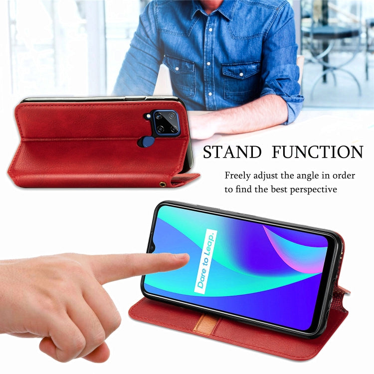 For OPPO Realme C15 Cubic Grid Pressed Horizontal Flip Magnetic PU Leather Case with Holder & Card Slots & Wallet