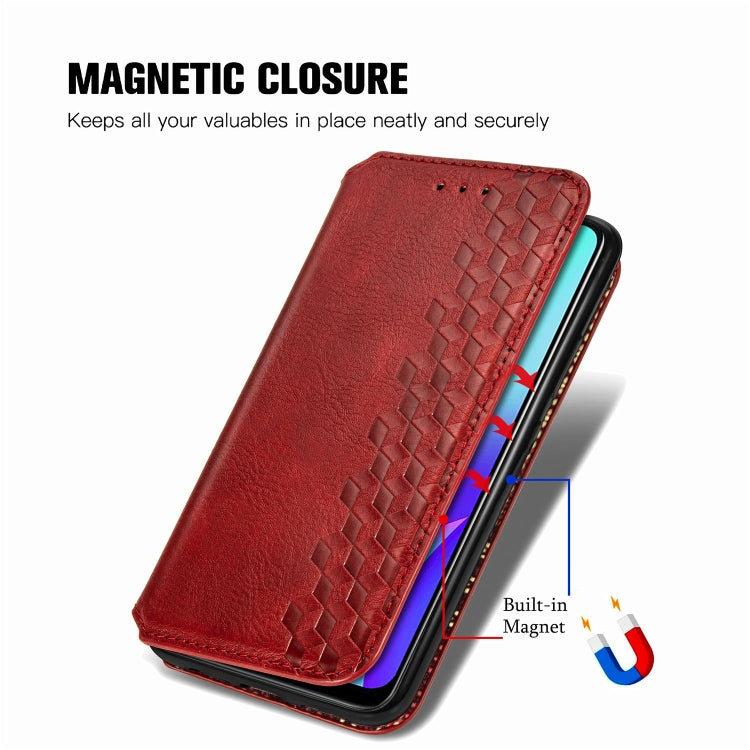 For OPPO Realme C15 Cubic Grid Pressed Horizontal Flip Magnetic PU Leather Case with Holder & Card Slots & Wallet