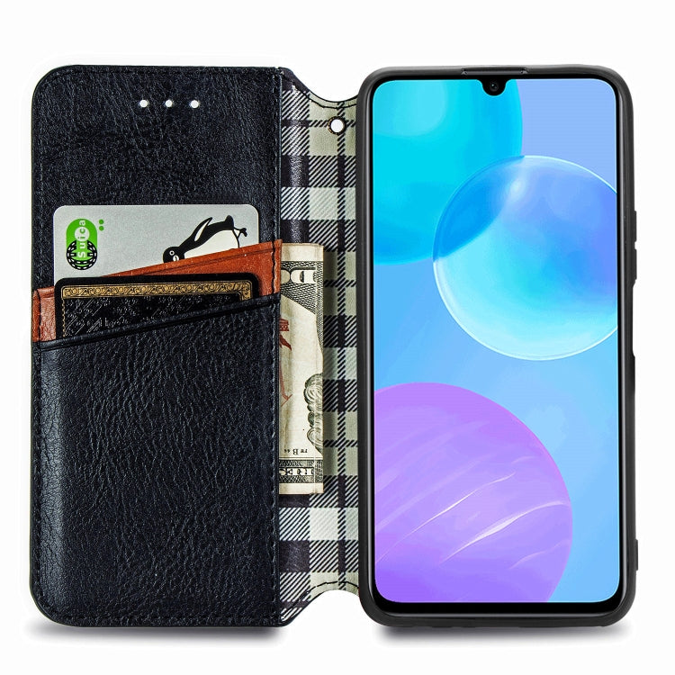 For Huawei Honor 30 Lite Cubic Grid Pressed Horizontal Flip Magnetic PU Leather Case with Holder & Card Slots & Wallet