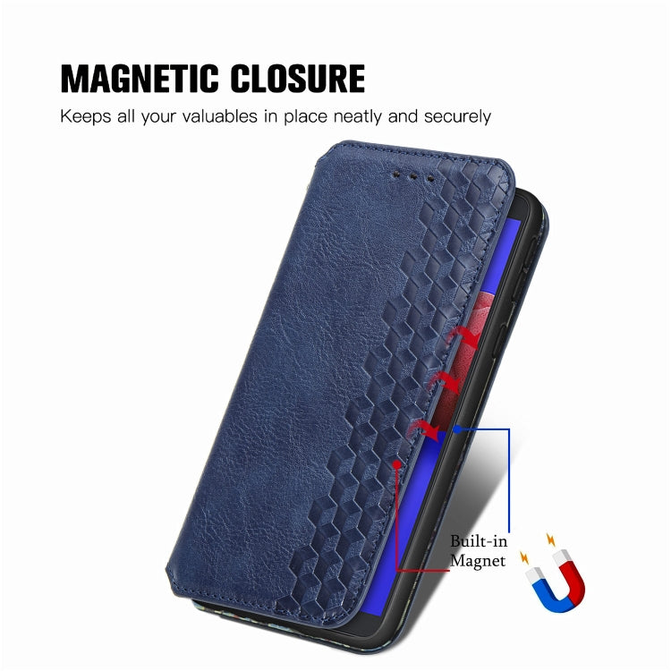 For Samsung Galaxy A01 Core Cubic Grid Pressed Horizontal Flip Magnetic PU Leather Case with Holder & Card Slots & Wallet