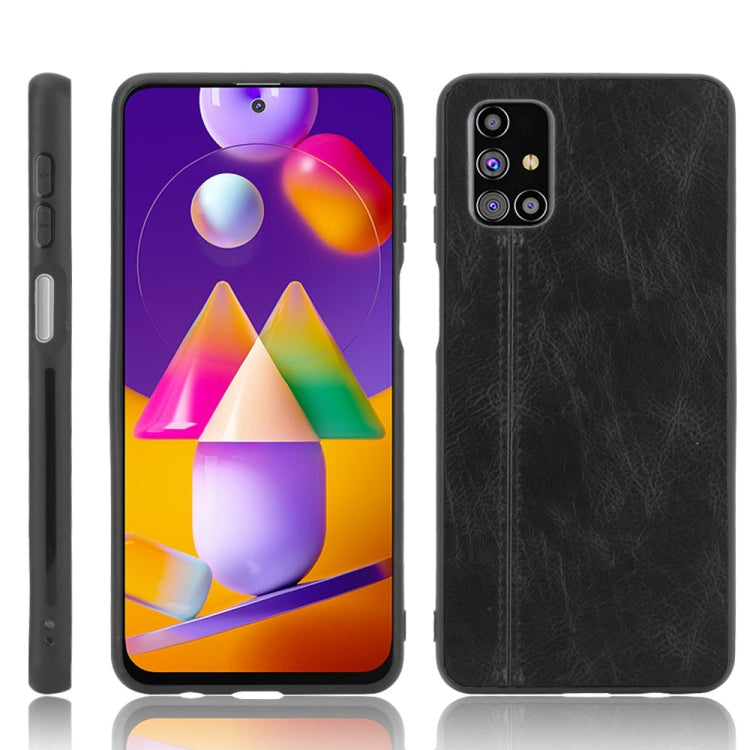 For Samsung Galaxy M31s Shockproof Sewing Cow Pattern Skin PC + PU + TPU Case
