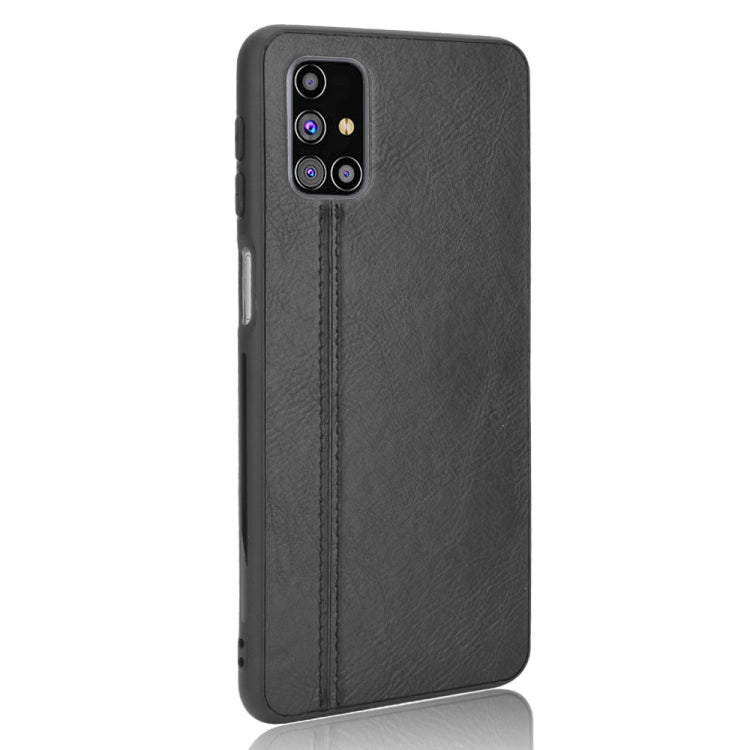 For Samsung Galaxy M31s Shockproof Sewing Cow Pattern Skin PC + PU + TPU Case