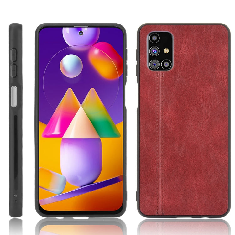 For Samsung Galaxy M31s Shockproof Sewing Cow Pattern Skin PC + PU + TPU Case