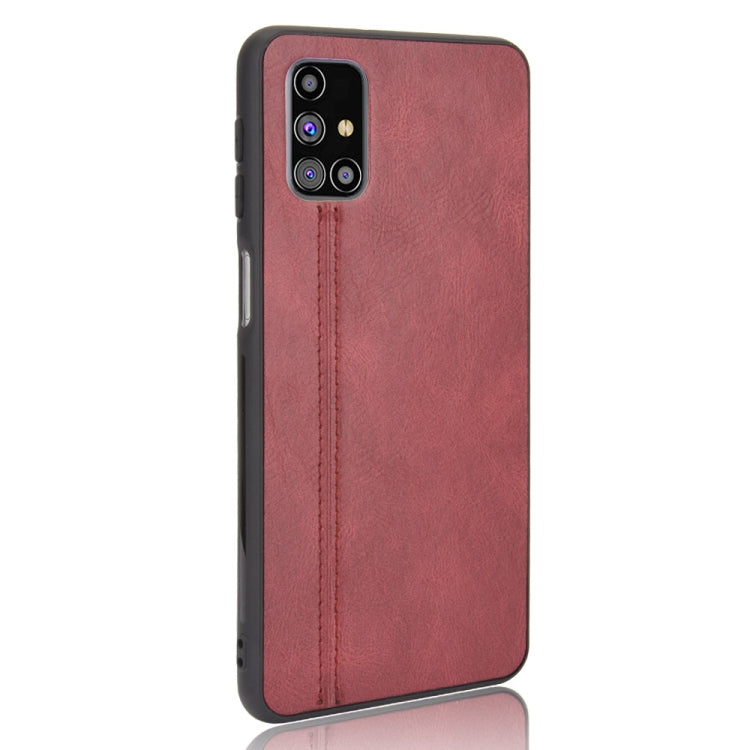 For Samsung Galaxy M31s Shockproof Sewing Cow Pattern Skin PC + PU + TPU Case