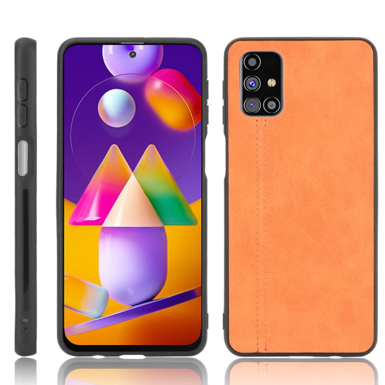 For Samsung Galaxy M31s Shockproof Sewing Cow Pattern Skin PC + PU + TPU Case