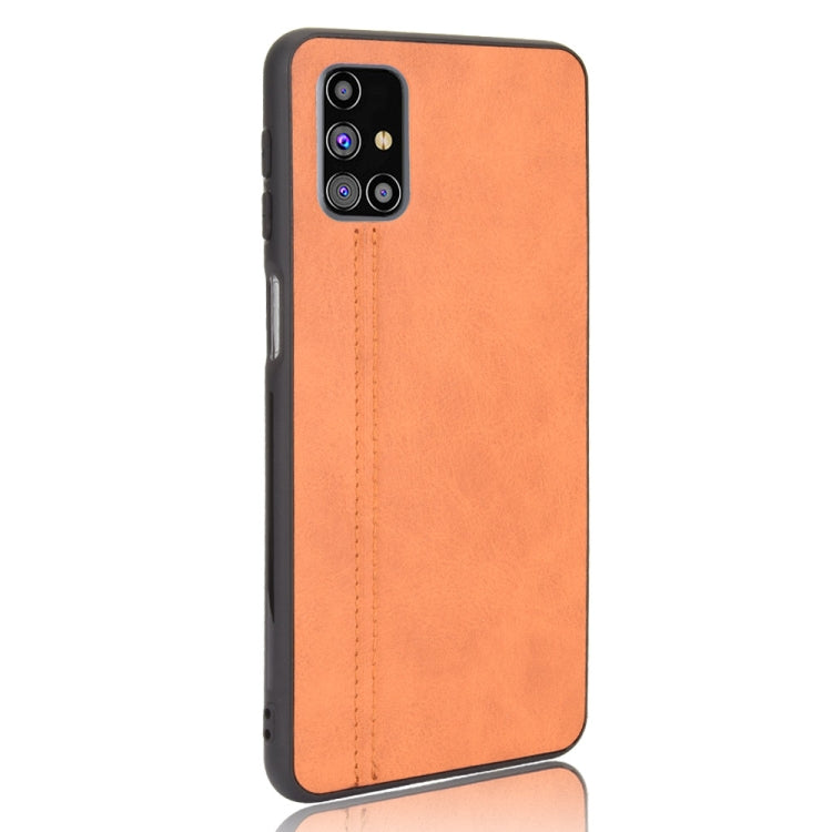 For Samsung Galaxy M31s Shockproof Sewing Cow Pattern Skin PC + PU + TPU Case