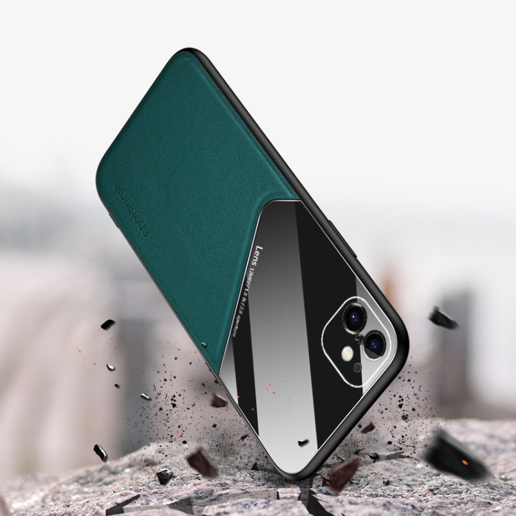 For iPhone 12 mini All-inclusive Leather + Organic Glass Phone Case with Metal Iron Sheet