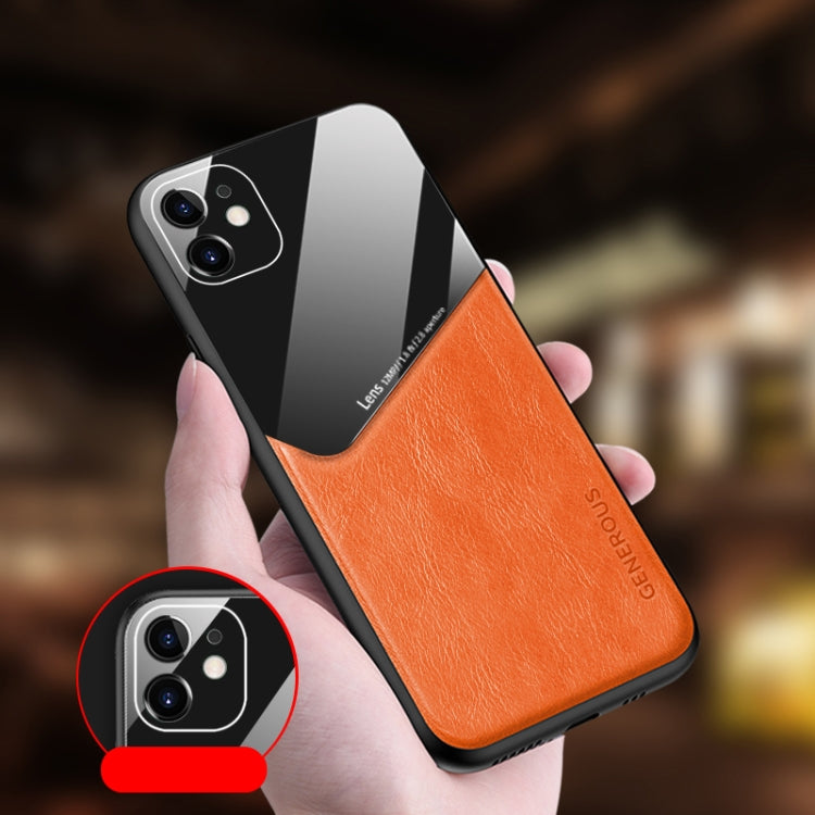 For iPhone 12 mini All-inclusive Leather + Organic Glass Phone Case with Metal Iron Sheet
