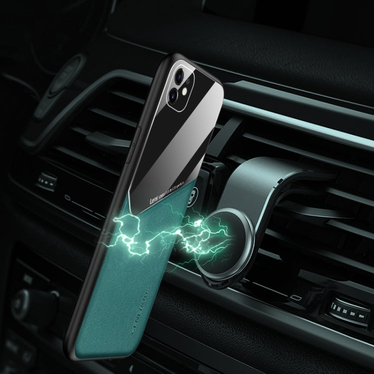For iPhone 12 mini All-inclusive Leather + Organic Glass Phone Case with Metal Iron Sheet