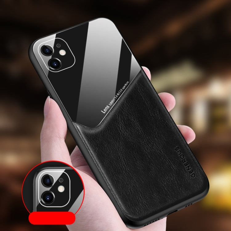 For iPhone 12 Pro Max All-inclusive Leather + Organic Glass Phone Case with Metal Iron Sheet