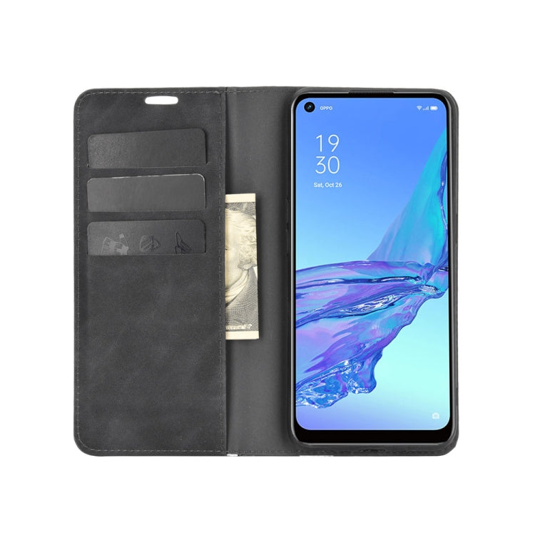 For OPPO A53 2020/OPPO A32 2020 Retro-skin Business Magnetic Suction Leather Case with Holder & Card Slots & Wallet