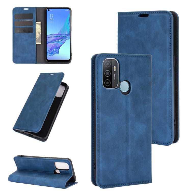 For OPPO A53 2020/OPPO A32 2020 Retro-skin Business Magnetic Suction Leather Case with Holder & Card Slots & Wallet