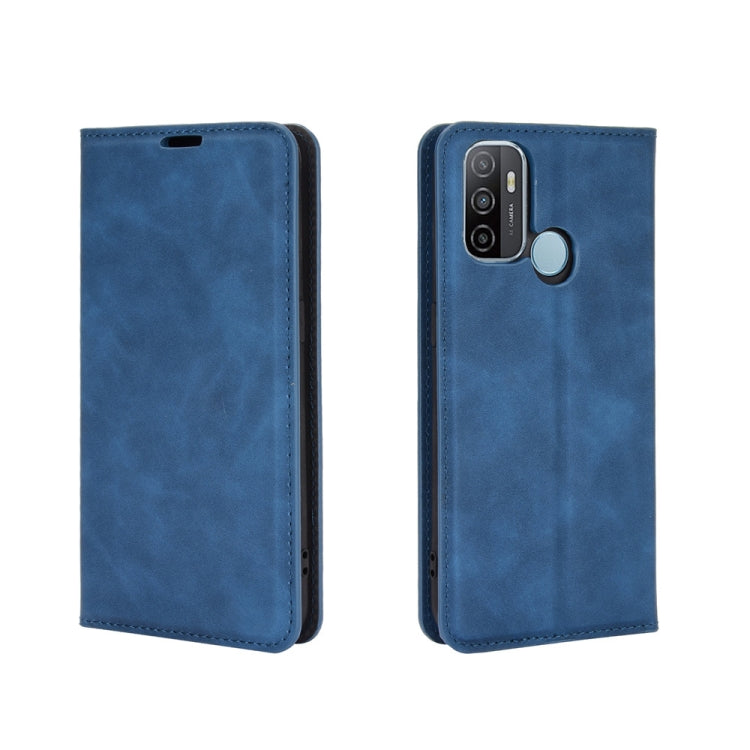 For OPPO A53 2020/OPPO A32 2020 Retro-skin Business Magnetic Suction Leather Case with Holder & Card Slots & Wallet