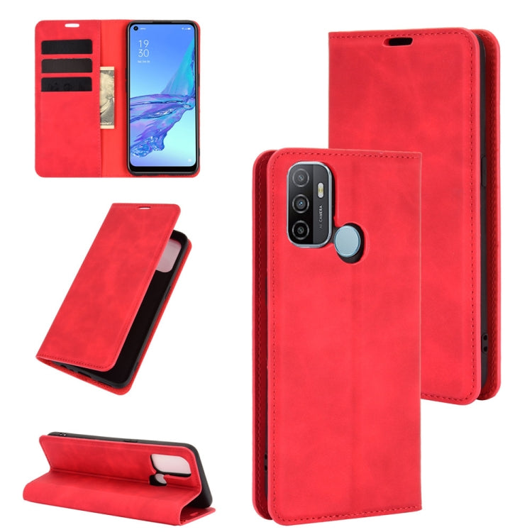 For OPPO A53 2020/OPPO A32 2020 Retro-skin Business Magnetic Suction Leather Case with Holder & Card Slots & Wallet