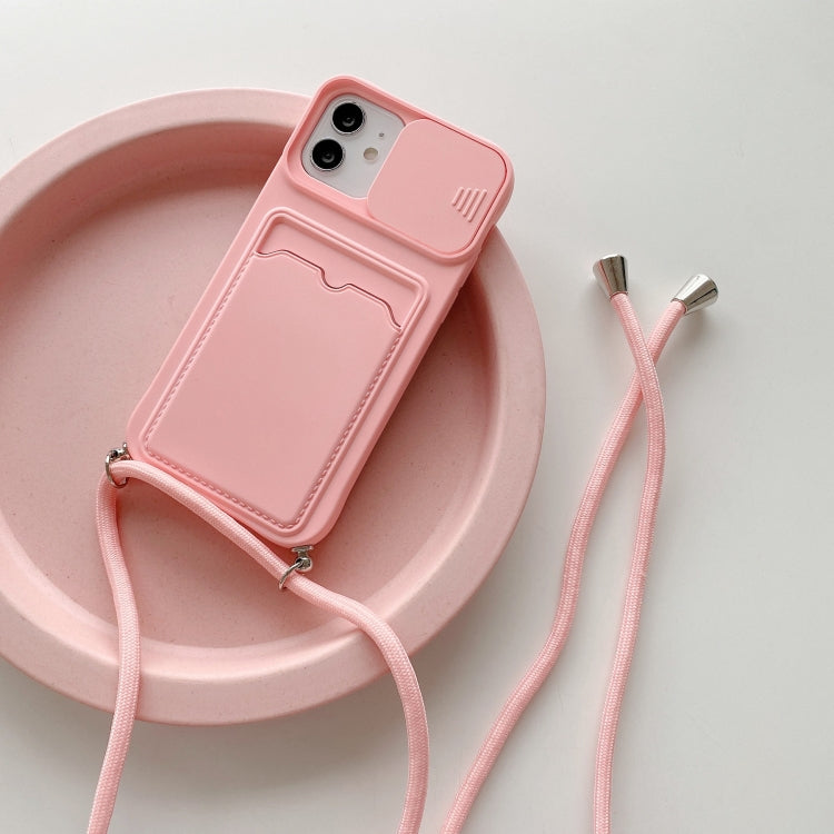 For iPhone 11 Pro Sliding Camera Cover Design TPU Protective Case With Card Slot & Neck Lanyard