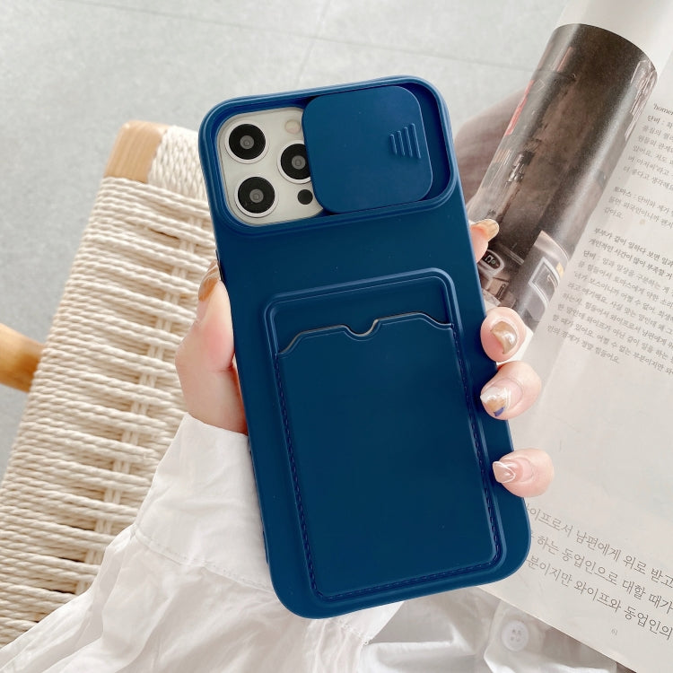 For iPhone 11 Pro Sliding Camera Cover Design TPU Protective Case With Card Slot & Neck Lanyard