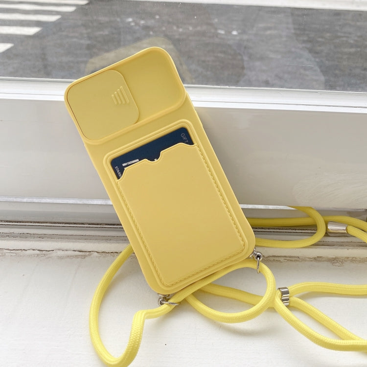 For iPhone 11 Pro Sliding Camera Cover Design TPU Protective Case With Card Slot & Neck Lanyard