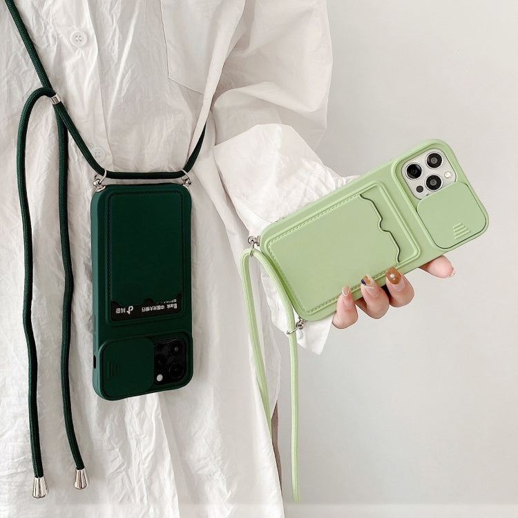 For iPhone 11 Pro Sliding Camera Cover Design TPU Protective Case With Card Slot & Neck Lanyard