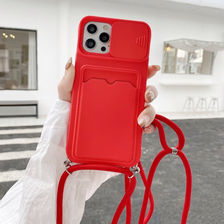 For iPhone 11 Sliding Camera Cover Design TPU Protective Case With Card Slot & Neck Lanyard