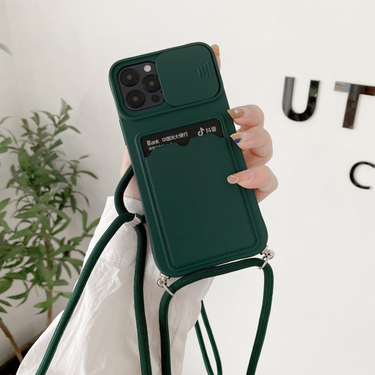 For iPhone 11 Sliding Camera Cover Design TPU Protective Case With Card Slot & Neck Lanyard
