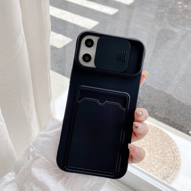 For iPhone 11 Sliding Camera Cover Design TPU Protective Case With Card Slot & Neck Lanyard