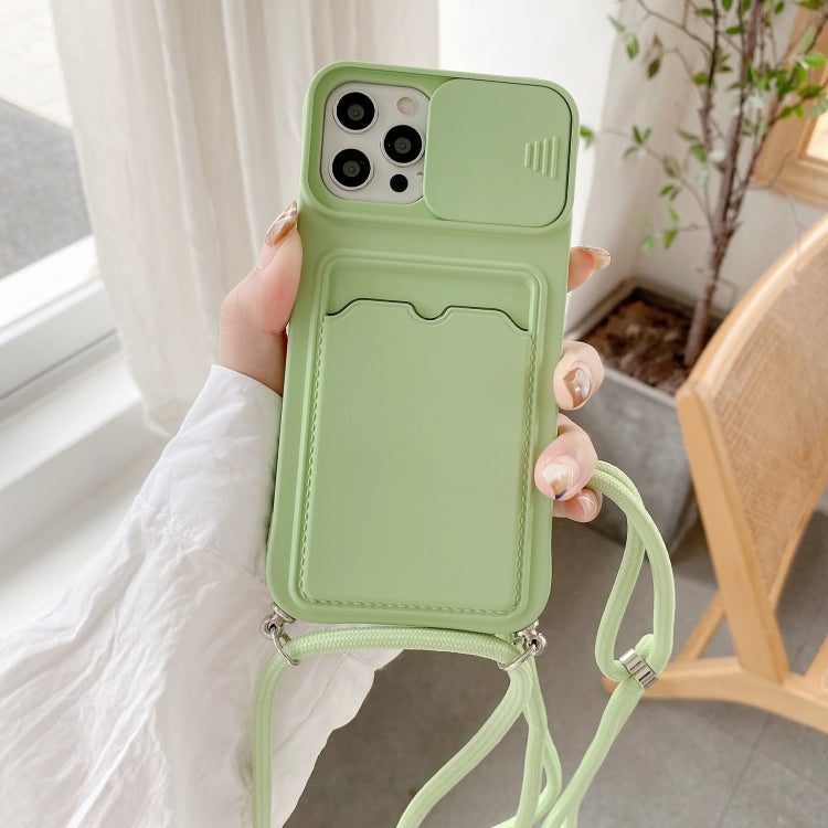 For iPhone 11 Sliding Camera Cover Design TPU Protective Case With Card Slot & Neck Lanyard