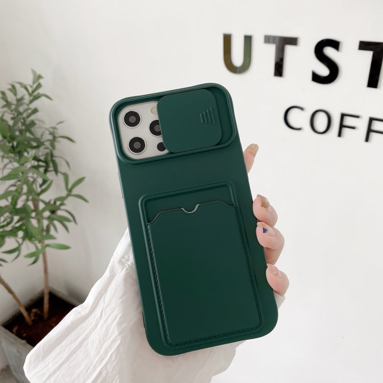 For iPhone 12 mini Sliding Camera Cover Design TPU Protective Case With Card Slot & Neck Lanyard