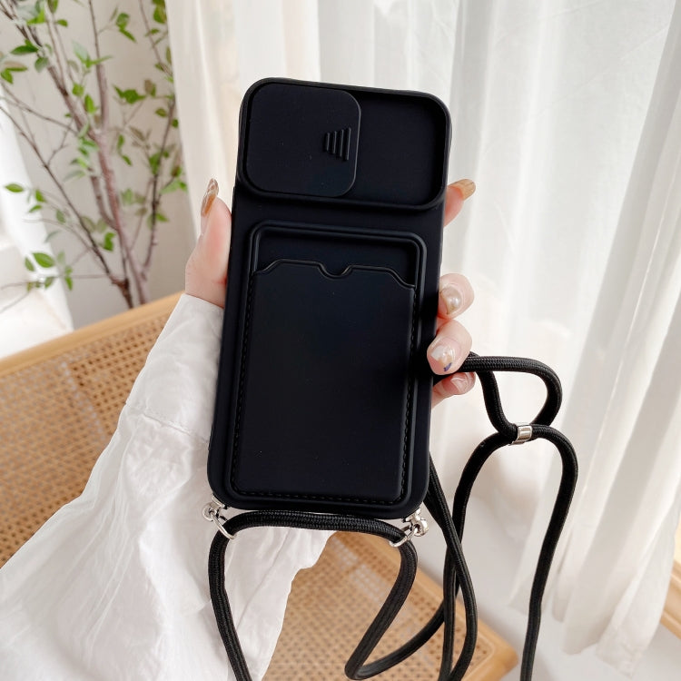 For iPhone 12 mini Sliding Camera Cover Design TPU Protective Case With Card Slot & Neck Lanyard
