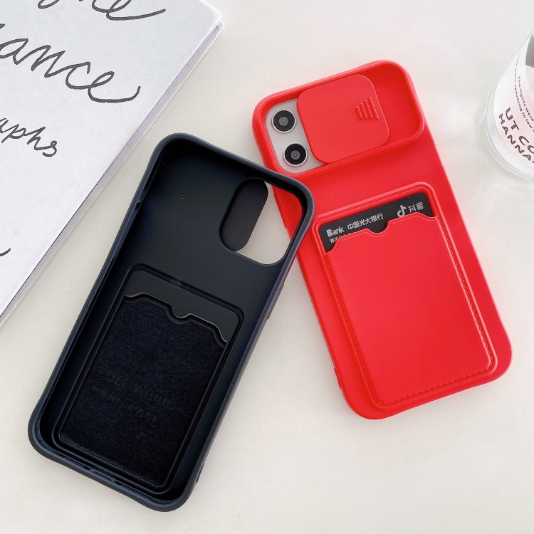 For iPhone 12 mini Sliding Camera Cover Design TPU Protective Case With Card Slot & Neck Lanyard