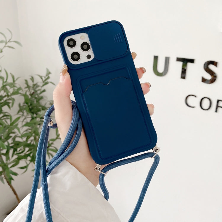 For iPhone 12 Pro Max Sliding Camera Cover Design TPU Protective Case With Card Slot & Neck Lanyard