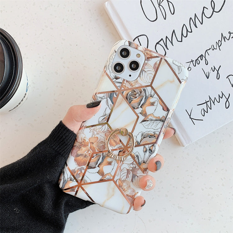 For iPhone 12 mini Plating Geometric Flower Series IMD TPU Mobile Phone Case With Ring Bracket Rhinestones