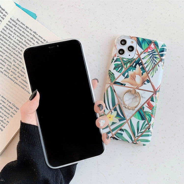 For iPhone 12 mini Plating Geometric Flower Series IMD TPU Mobile Phone Case With Ring Bracket Rhinestones