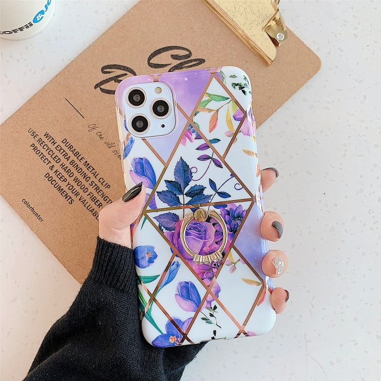 For iPhone 12 mini Plating Geometric Flower Series IMD TPU Mobile Phone Case With Ring Bracket Rhinestones