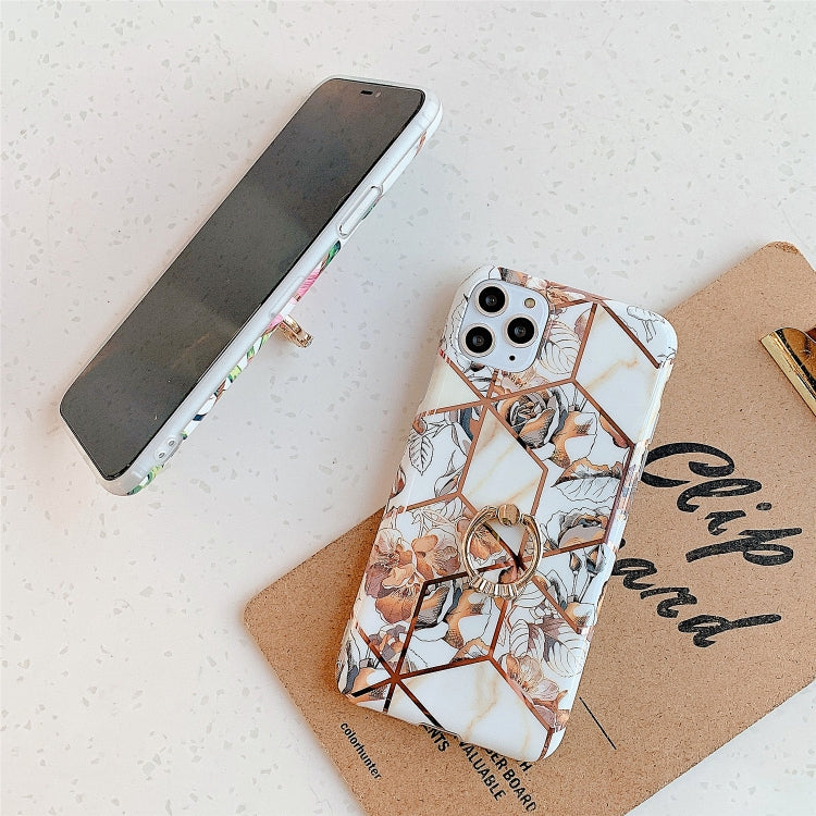 For iPhone 12 mini Plating Geometric Flower Series IMD TPU Mobile Phone Case With Ring Bracket Rhinestones