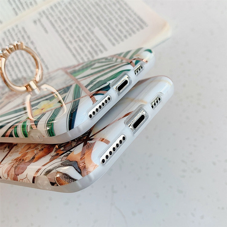For iPhone 12 mini Plating Geometric Flower Series IMD TPU Mobile Phone Case With Ring Bracket Rhinestones