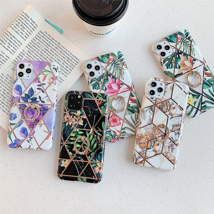 For iPhone 12 mini Plating Geometric Flower Series IMD TPU Mobile Phone Case With Ring Bracket Rhinestones
