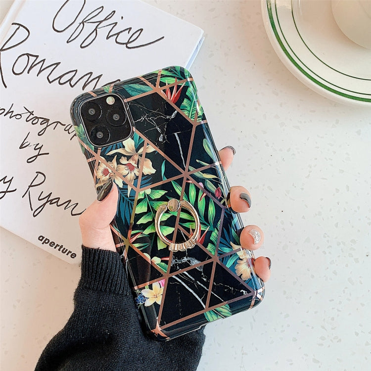 For iPhone 12 Pro Max Plating Geometric Flower Series IMD TPU Mobile Phone Case With Ring Bracket Rhinestones