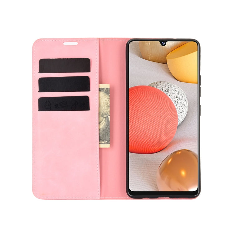 For Samsung Galaxy A42 5G Retro-skin Business Magnetic Suction Leather Case with Holder & Card Slots & Wallet