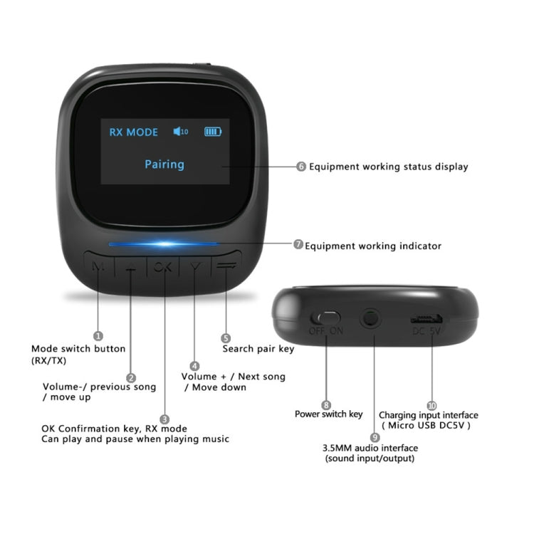 B36 CSR OLED Bluetooth 5.0 Receiver-transmitter Two-in-one Audio Receiver Transmitter