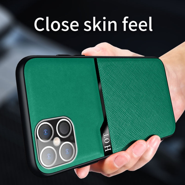 For iPhone 12 / 12 Pro Skin-Friendly Frosted Leather + TPU All-Inclusive Phone Case with Metal Iron Sheet