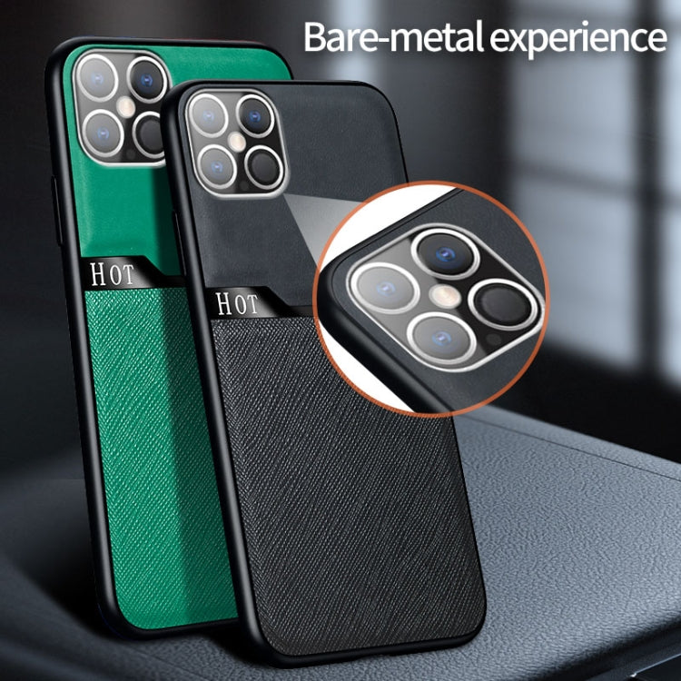 For iPhone 12 / 12 Pro Skin-Friendly Frosted Leather + TPU All-Inclusive Phone Case with Metal Iron Sheet