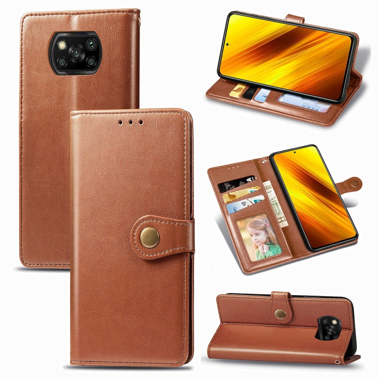 For  Xiaomi Poco X3 NFC Retro Solid Color Leather Buckle Phone Case with Lanyard & Photo Frame & Card Slot & Wallet & Stand Function
