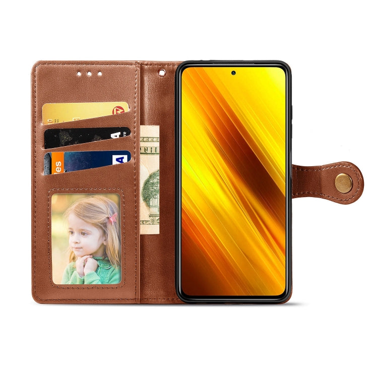 For  Xiaomi Poco X3 NFC Retro Solid Color Leather Buckle Phone Case with Lanyard & Photo Frame & Card Slot & Wallet & Stand Function