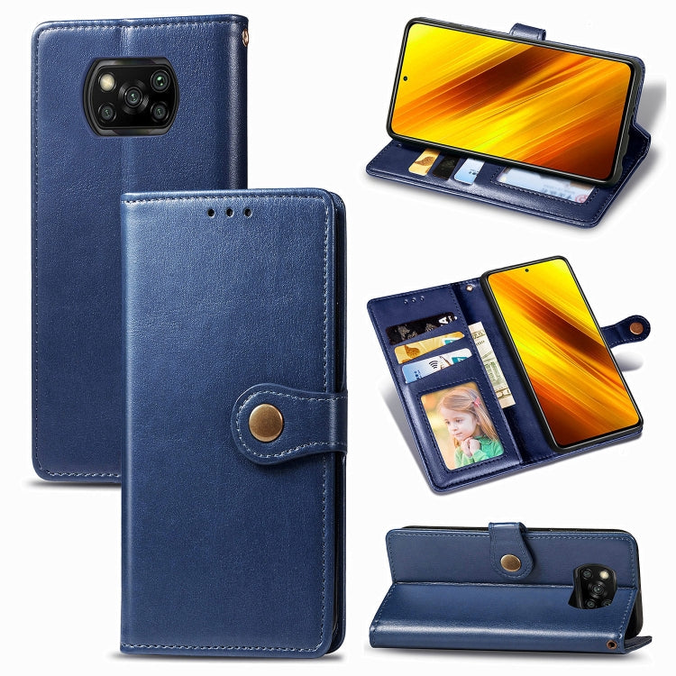 For  Xiaomi Poco X3 NFC Retro Solid Color Leather Buckle Phone Case with Lanyard & Photo Frame & Card Slot & Wallet & Stand Function