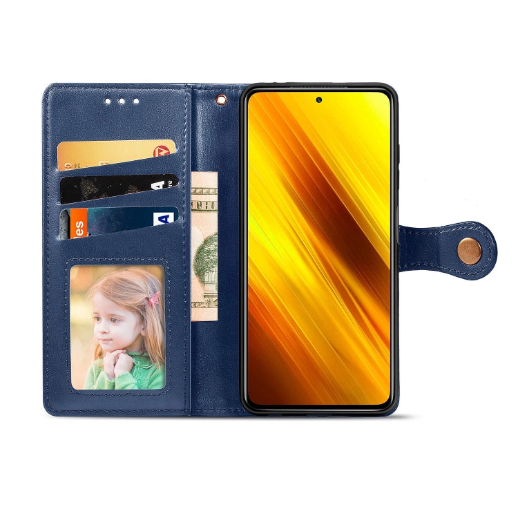 For  Xiaomi Poco X3 NFC Retro Solid Color Leather Buckle Phone Case with Lanyard & Photo Frame & Card Slot & Wallet & Stand Function