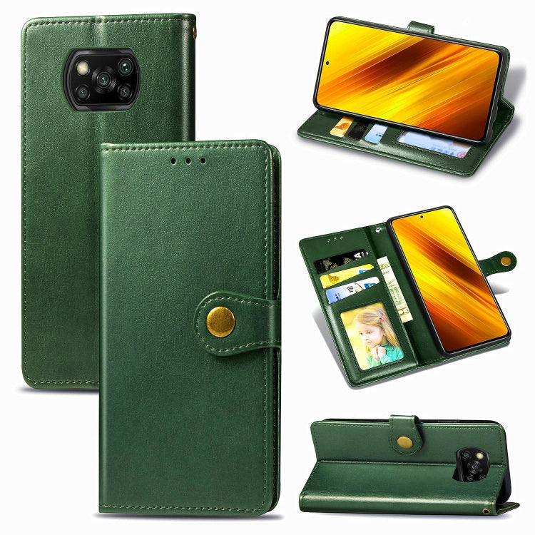 For  Xiaomi Poco X3 NFC Retro Solid Color Leather Buckle Phone Case with Lanyard & Photo Frame & Card Slot & Wallet & Stand Function