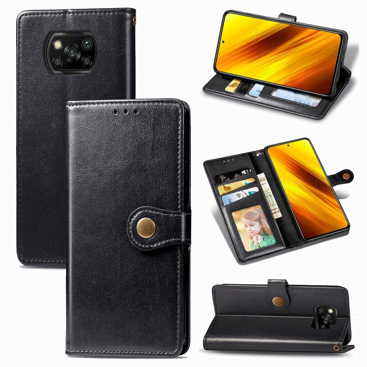 For  Xiaomi Poco X3 NFC Retro Solid Color Leather Buckle Phone Case with Lanyard & Photo Frame & Card Slot & Wallet & Stand Function